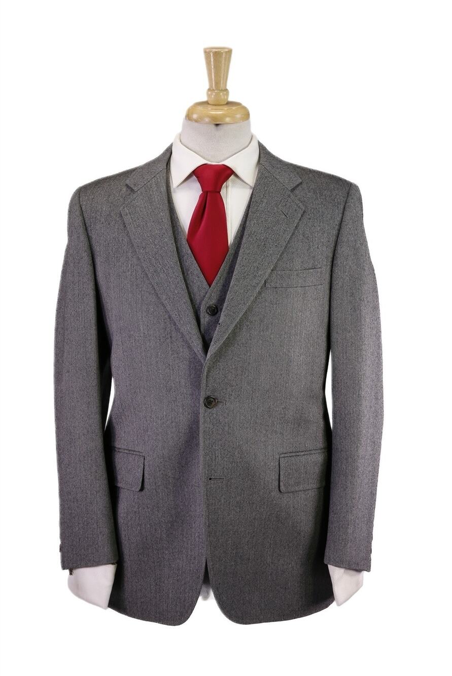 J Press Vintage Gray Herringbone Tweed Wool 3-Piece Suit 38S